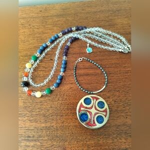 Sterling Silver 925 Multicolor Beaded Necklace Lot Of Jewelry